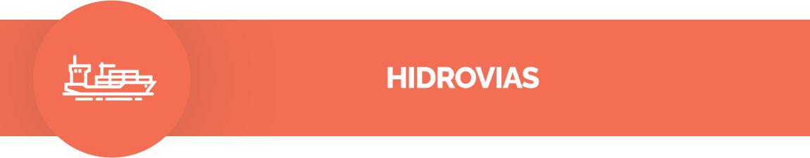 Fundo rosa Salmão.  ícone de um navio. Texto: Hidrovias