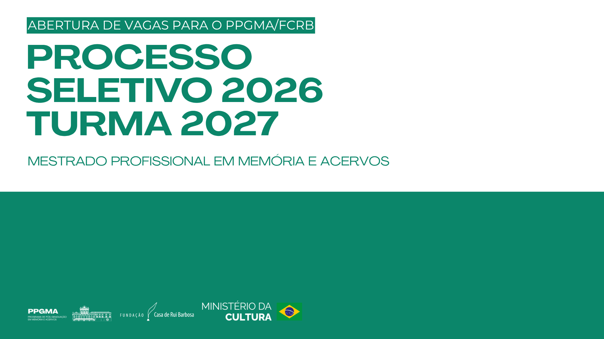 Inscrições para o Mestrado Profissional em Memória e Acervos estarão abertas de 8 de setembro a 5 de outubro de 2026.