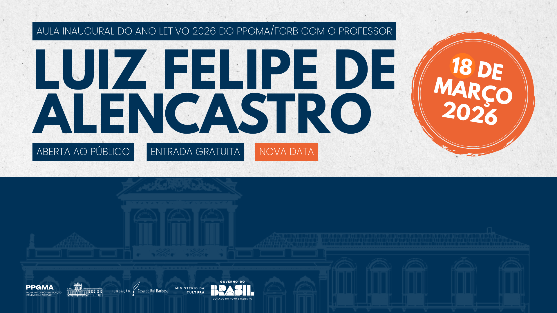 Historiador com trajetória acadêmica no Brasil e na França, professor da Escola de Economia de São Paulo da FGV e professor Emérito da Universidade Paris-Sorbonne, Luiz Felipe de Alencastro ministrará a aula inaugural do PPGMA no dia 18 de março de 2026, a partir de 18h.