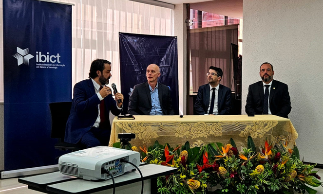 Tiago Braga (Ibict), Augusto Brasil (Finatec), Tiago Lucas (CGU) e Leopoldo Muraro (CONJUR)