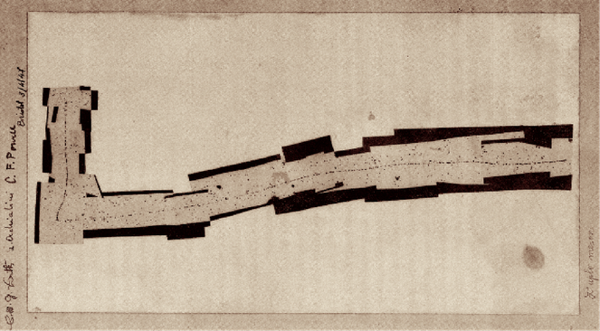 Mosaico de fotografias mostrando o decaimento de um méson piem um méson mi - Crédito: Arquivo CBPF