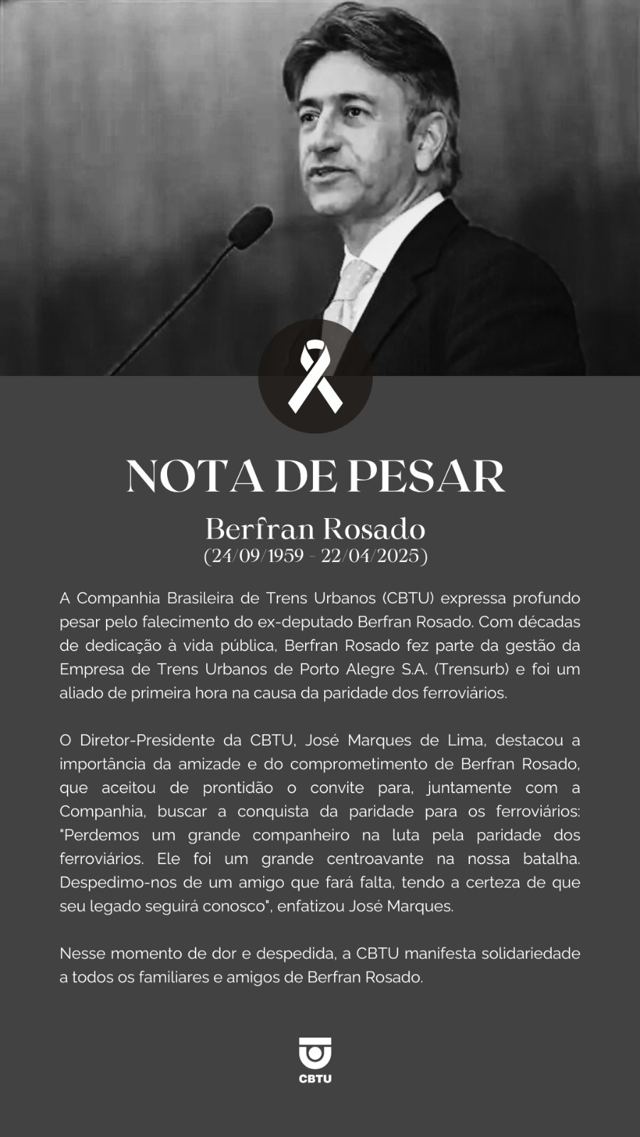 Nota de pesar - Berfran Rosado