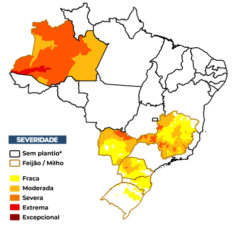 Figura 1 – Severidade da seca (IIS1) referente ao mês de agosto considerando apenas os estados com calendário vigente.