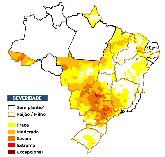 Figura 1 - Severidade da seca (IIS1) referente ao mês de janeiro considerando apenas os estados com calendário vigente.