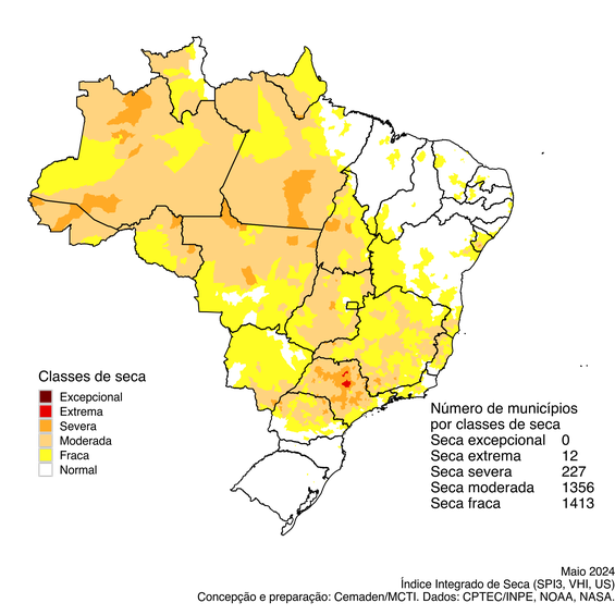 Índice Integrado de Seca (IIS-3) referente ao mês de maio de 2024