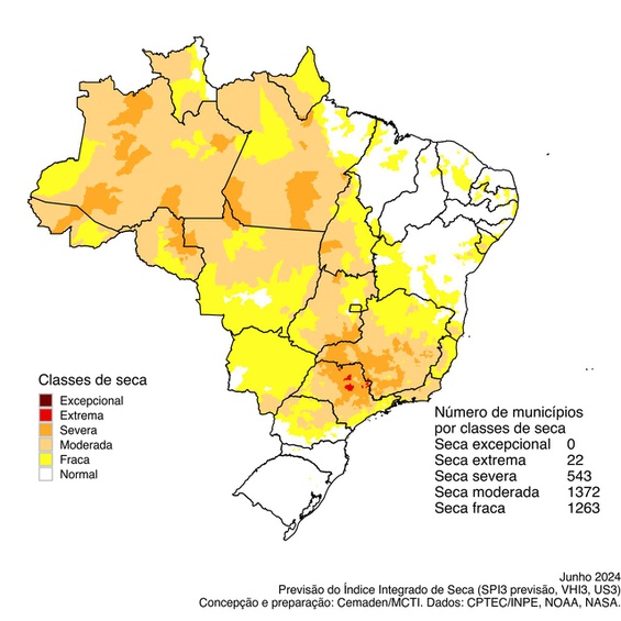 Previsão do Índice Integrado de Seca (IIS) referente ao mês de Junho de 2024