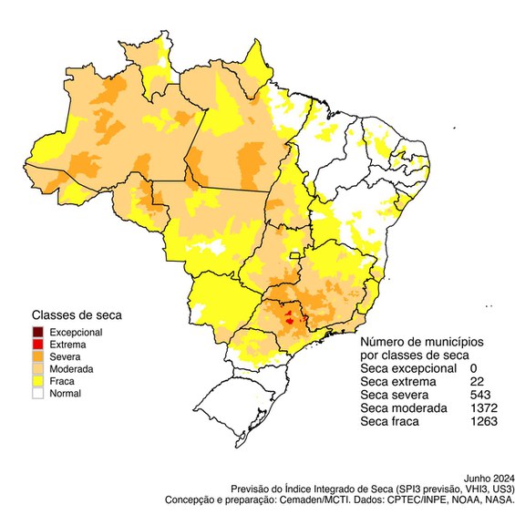Previsão do Índice Integrado de Seca (IIS) referente ao mês de Junho de 2024 