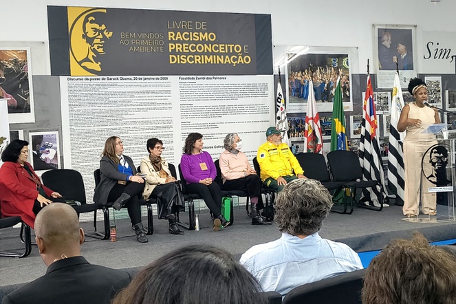A coordenadora do Cemaden Educação, Rachel Trajber, participou do Painel 1, sobre a convergência entre diferentes saberes e políticas na construção de territórios resilientes.