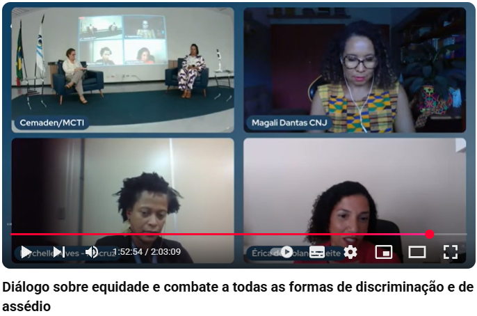 Painelistas debatem e respondem perguntas aos participantes da roda de conversa no Cemaden, sobre "Equidade, discriminação e assédio”