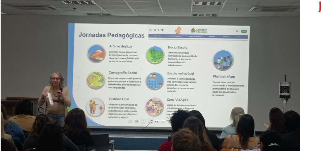 Foto 2- Coordenadora do Programa Cemaden Educação, Rachel Trajber, apresenta o projeto Jornadas Pedagógicas aos integrantes do Coop Clima