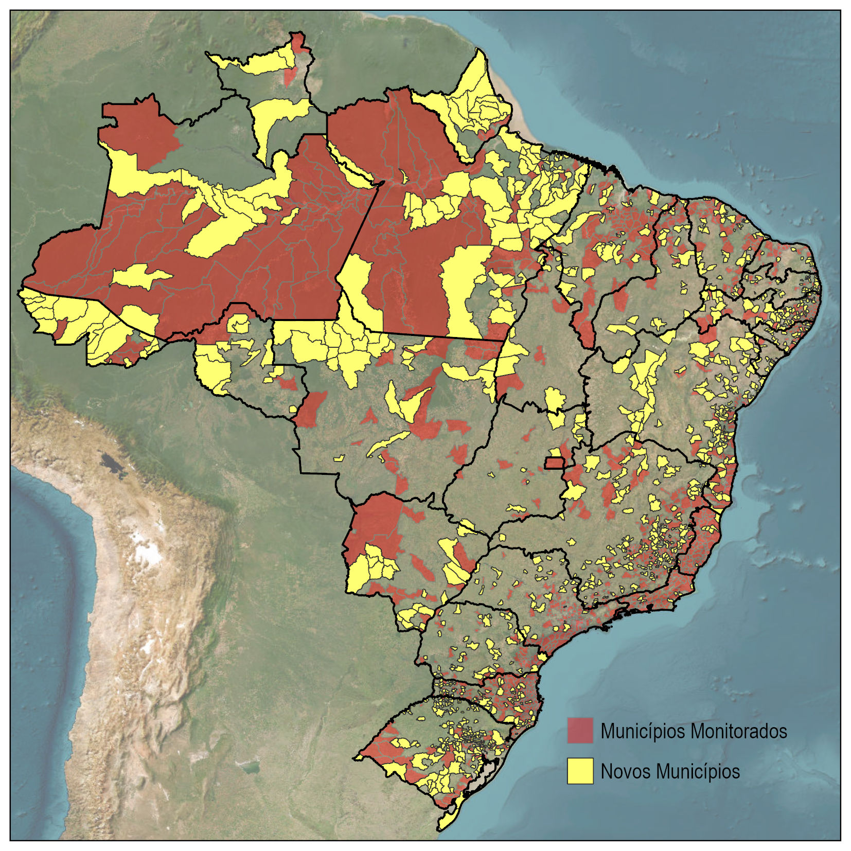 Mapa dos municípios monitorados