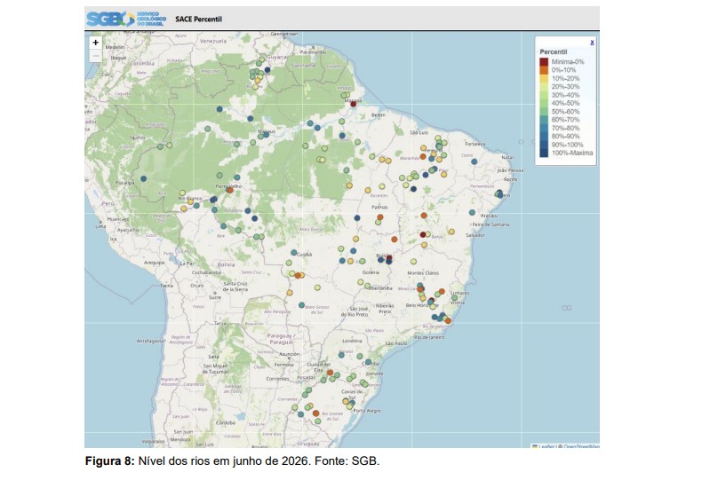Nível dos rios - junho de 2026 (fonte SGB).