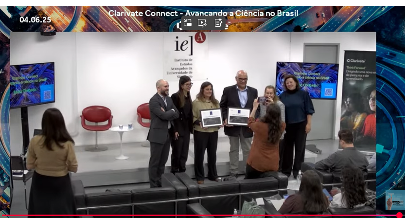 Registro oficial do evento Clarivate - entrega certificado Pesquisadores Altamente Citados em 2024 -Brasil, transmitido pelo YouTube da ABCD/USP(Foto Clarivate).