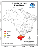 11/05/2024 - Previsão de Riscos Geo-hidrológicos e Estendida para o Rio Grande do Sul, de 11/05/2024 até 13/05/2024