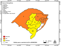 23/06/2024 - Previsão de riscos geo-hidrológicos e Previsão estendida para o Rio Grande do Sul entre os dias 24 e 26/06/2024
