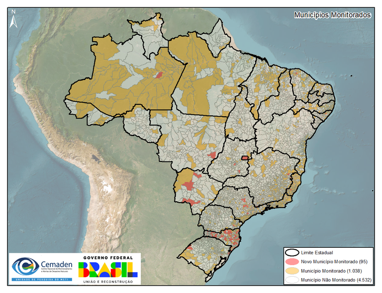Mapa dos novos municípios monitorados