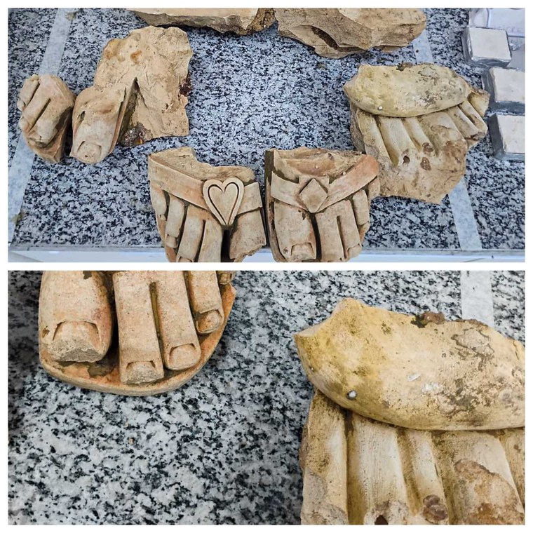 Peças encontradas em um sítio arqueológico no Museu Nacional