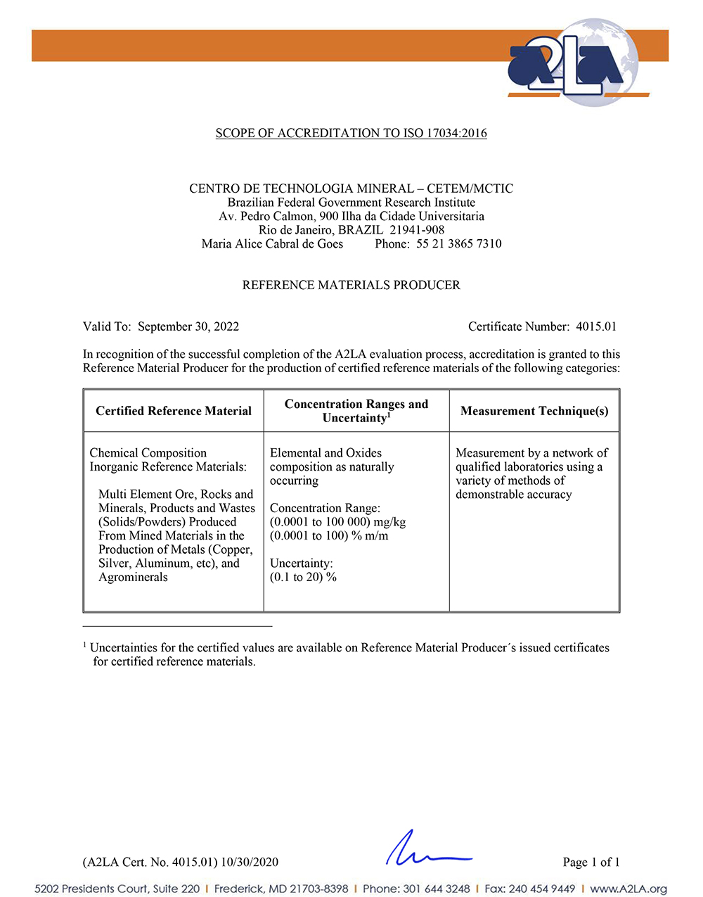 Escopo de Acreditação