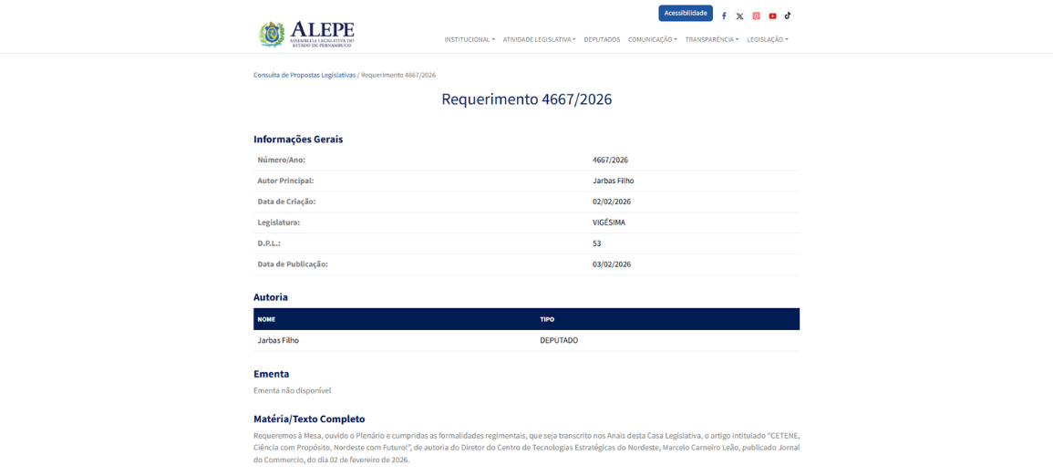 Requerimento de registro de artigo em Anais