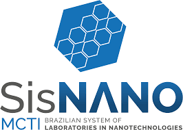 Logotipo do SisNANO: um hexágono azul com padrão de colmeia acima do texto SisNANO MCTI.