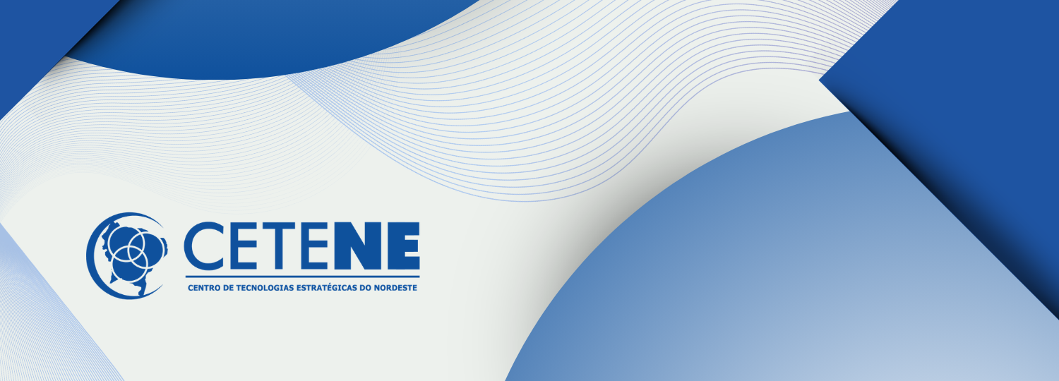 Logotipo do CETENE sobre fundo azul-claro com ondulações.