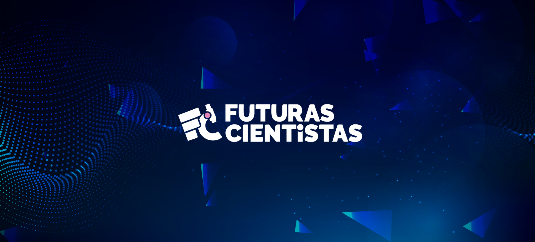 Logotipo do programa Futuras Cientistas sobre fundo azul.