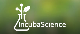 Logotipo da IncubaScience: ilustração de uma planta crescendo dentro de um frasco de laboratório.