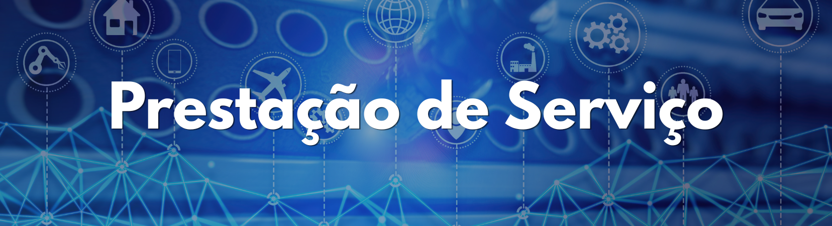 Fundo azul com ícones de laboratório. Texto: Prestação de Serviço.