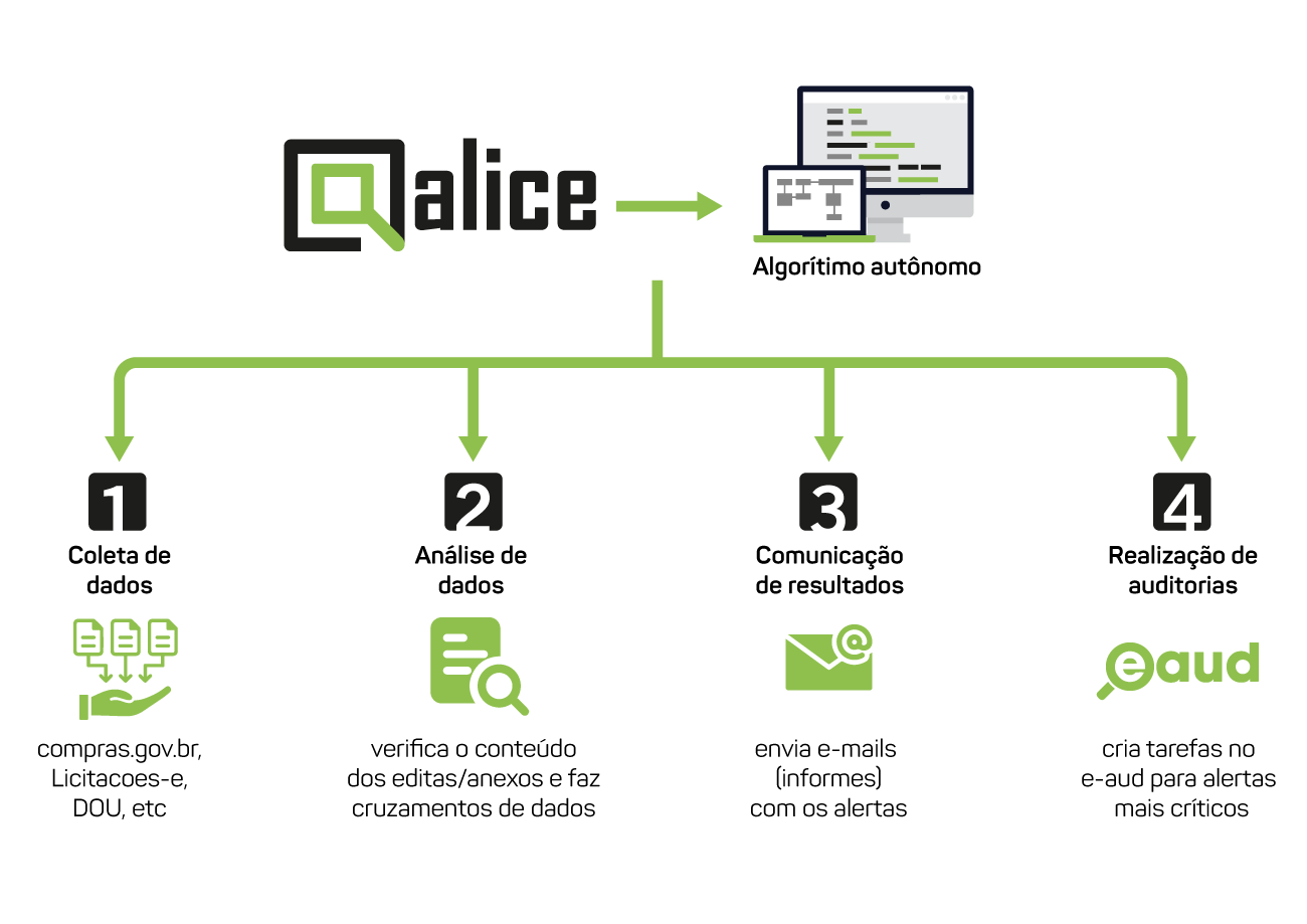 1- coleta dados, 2-analisa os dados, 3-comunica os resultados, 4-realiza auditorias