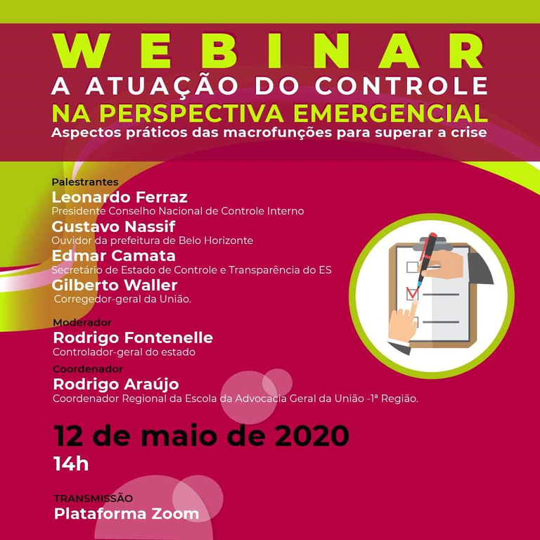 Inscrições abertas para o webnário sobre controle na perspectiva emergencial, promovido pela escola da AGU e IDCT, com apoio da CGU