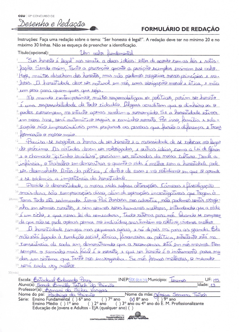 Sarah Emilly Tatsch da Paixão - Escola Estadual Eduardo Perez