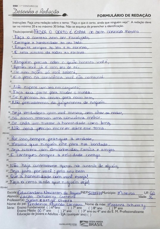 Lucas Schwertz Carneiro - Colégio Educandário Nascente do Araguaia