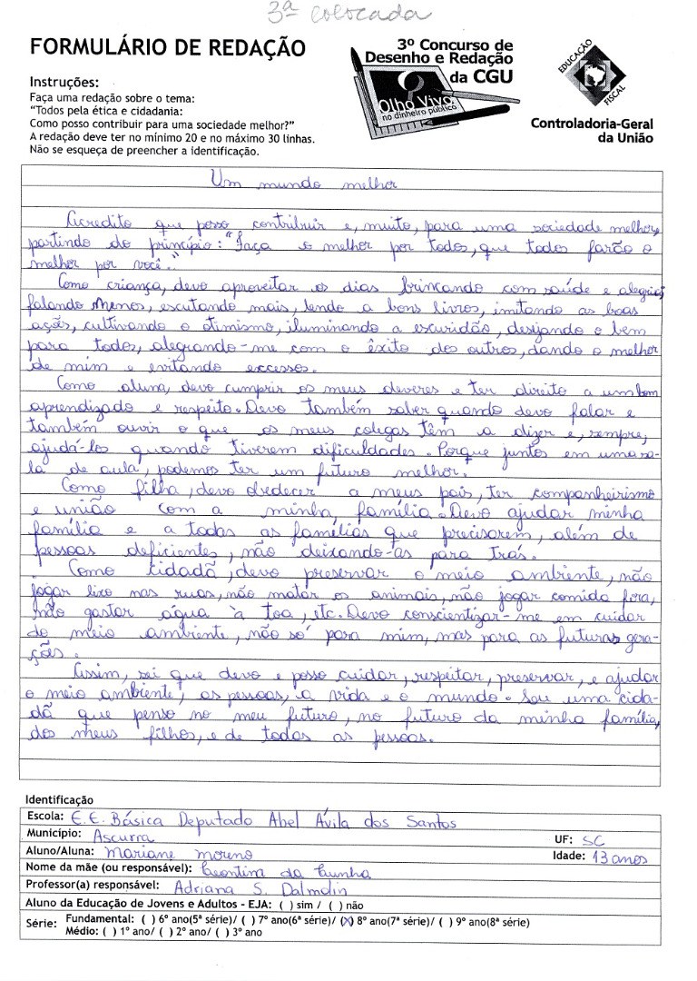 Mariane Moreno  -E.E Básica Deputado Abel Ávila dos Santos 