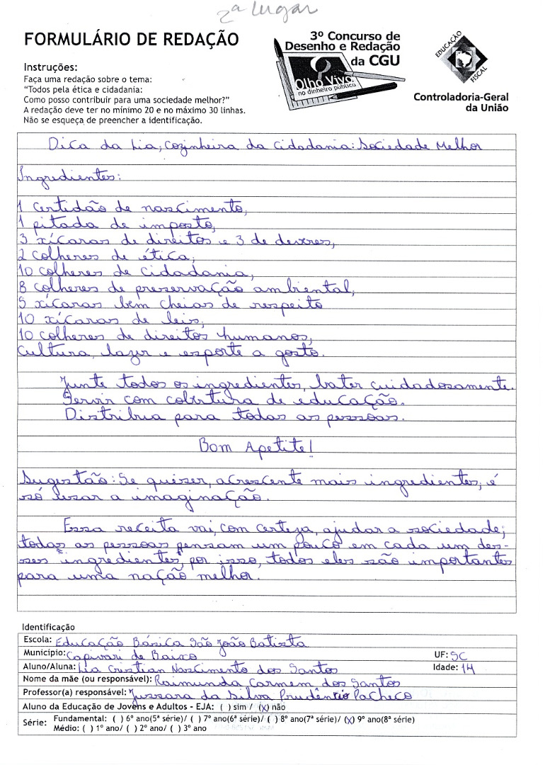 Lia Cristian Nascimento dos Santos - Educação Básica São João Batista 