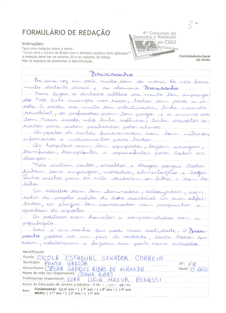 Cesar Gabriel Ribas de Miranda- Escola Estadual Senador Correia