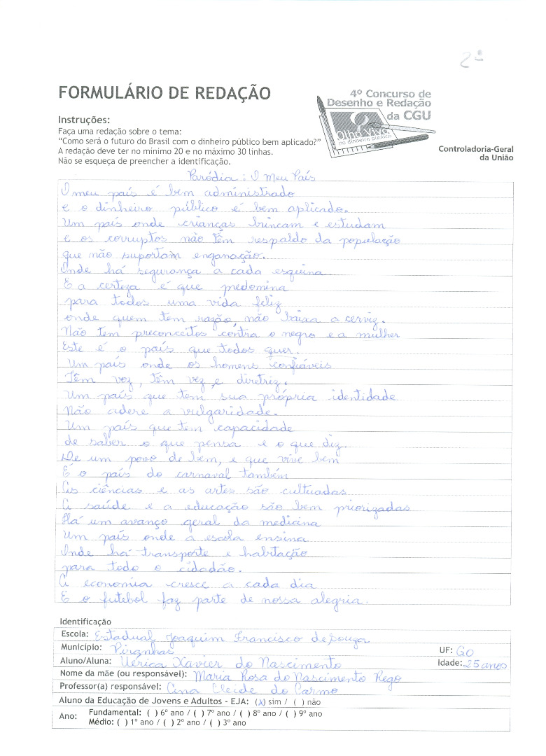 Uérica Xavier do Nascimento- Estadual Joaquim Francisco de Souza