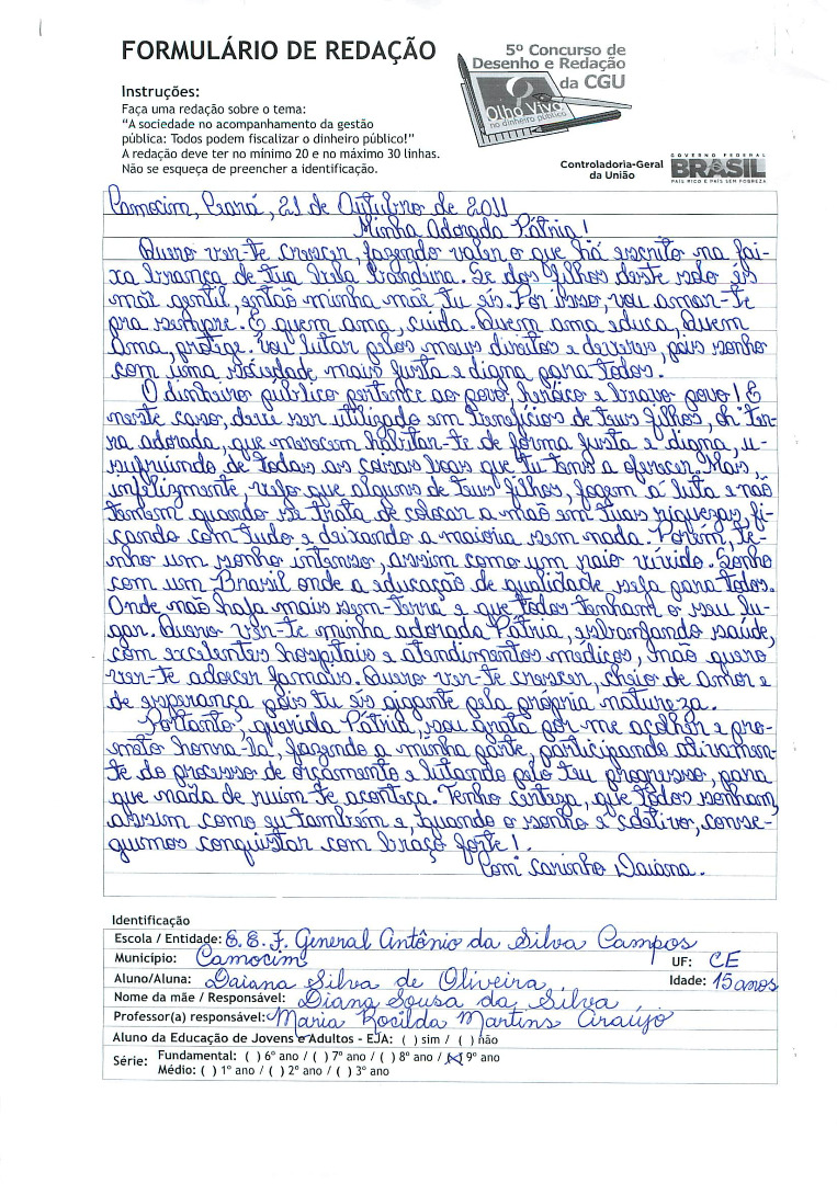 Daiana Silva de Oliveira- E.E.F General Antônio da Silva Campos 