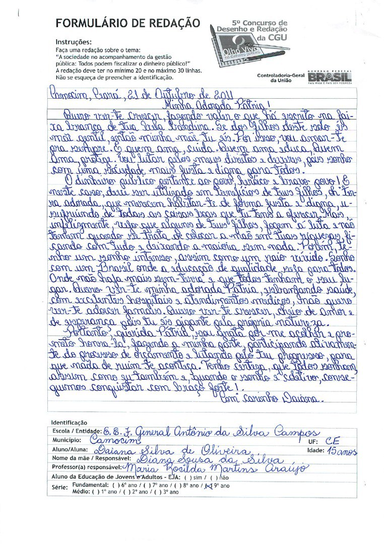 Daiana Silva de Oliveira- E.E.F General Antônio da Silva Campos