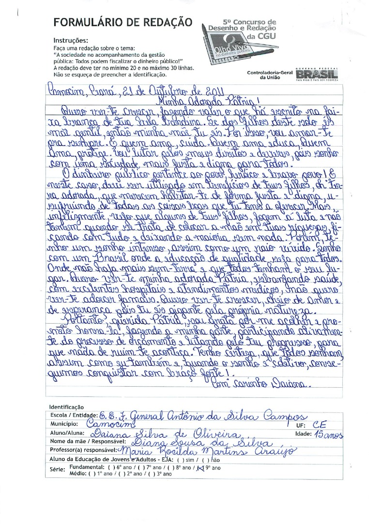 Daiana Silva de Oliveira- E.E.F General Antônio da Silva Campos