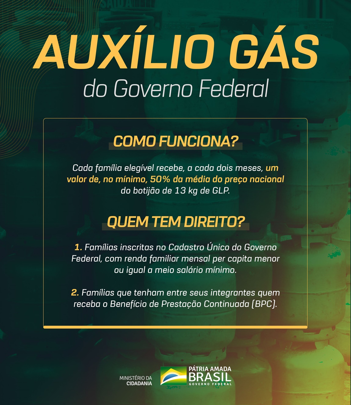 Sancionado Projeto de Lei que institui o Auxílio Gás dos Brasileiros
