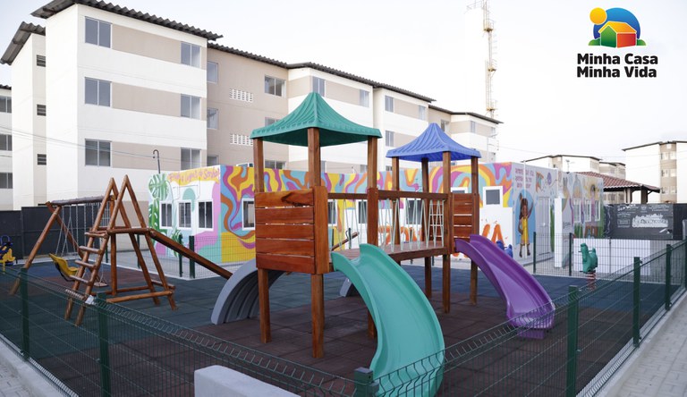 Imagem de parque recreativo do conjunto habitacional do Programa Minha Casa, Minha Vida.