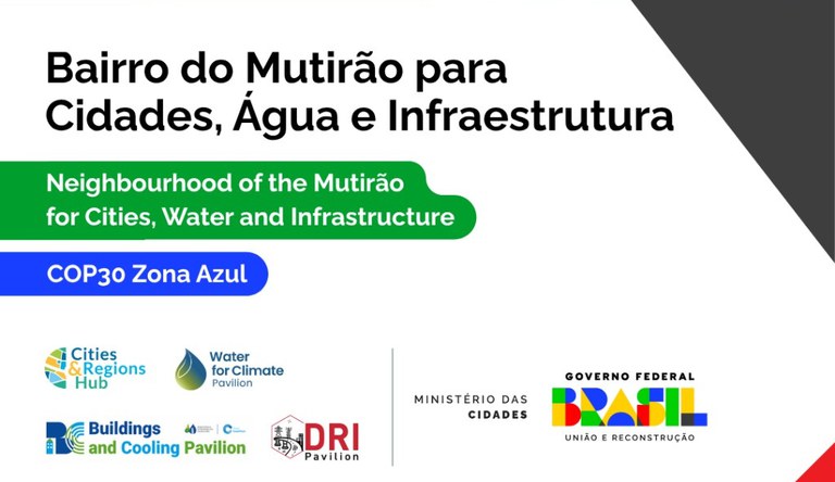 Na imagem banner do projeto Bairro do Mutirão Urbano, ação da ONU na COP30