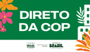 Banner colorido com a frase Direto da COP30