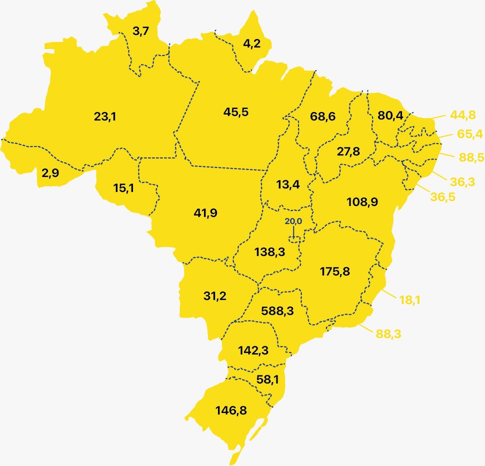 Na imagem mapa do Brasil com dados do Minha Casa, Minha Vida