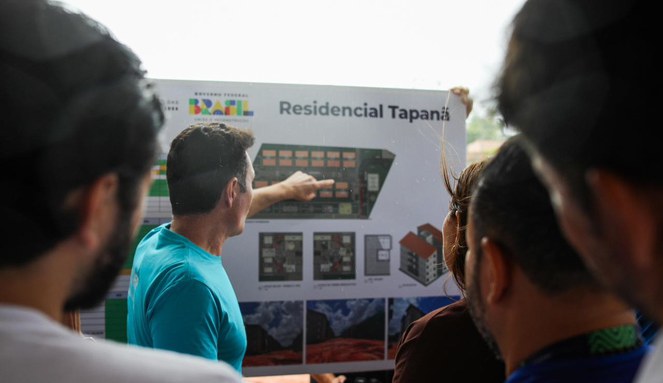 Minha Casa, Minha Vida em Belém (PA): obras do Residencial Tapanã atingem 50% e seleção de famílias é iniciada Na imagem O ministro das Cidades, Jader Filho durante visita em obras do residencial Tapanã, no Pará