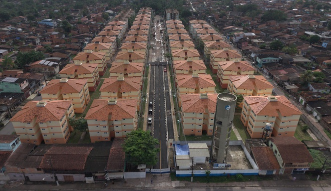 Imagem aérea do residencial Viver Pratinha em Belém, o conjunto habitacional conta 768 apartamentos.