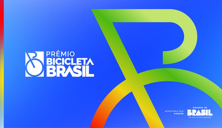 Banner Premio Bicicleta Brasil, cores azul , verde, vermelho e amarelo.