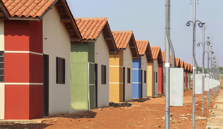 Na foto imagem panorâmica de unidades habitacionais do MCMV