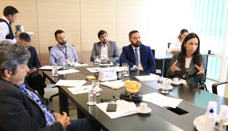 Na imagem pessoas sentadas conversando sobre atuação na administração pública