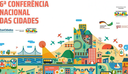 Banner Conferência Nacional das Cidades que remete a uma favela brasileira.